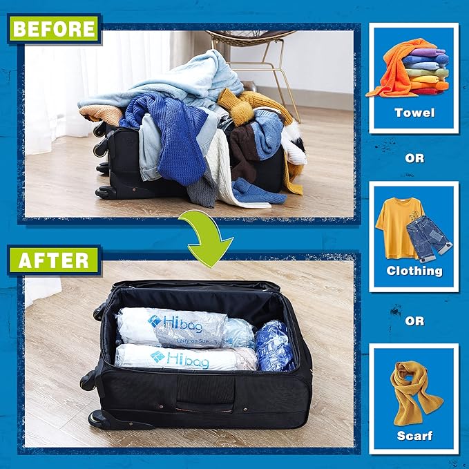 12 Compression Bags for Travel Essentials, Vacuum Packing Space Saver Bags for Cruise Accessories (12-Travel)