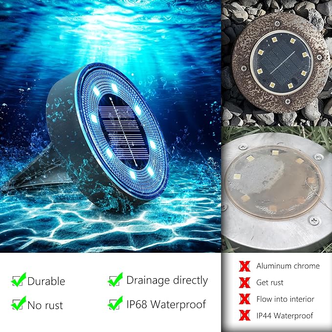 Joomer 2-in-1 Solar Lights Outdoor Waterproof, 16 Pack 8 LED, Blue | Solar Powered Garden Lights Ground Disc Landscape Lighting for Patio Pathway Lawn Yard Driveway Walkway Deck Step
