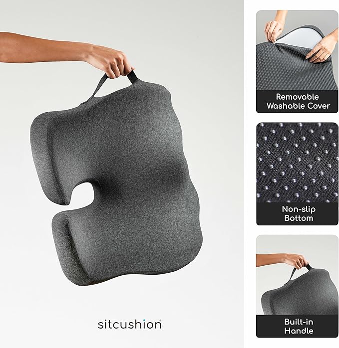 Extra Large Memory Foam Seat Cushions for Office Chairs, Pressure Relief Seat Cushion for Tailbone Pain Relief, Sciatica & Back Pain, Ergonomic Office Chair Cushion for Long Sitting & Driving (Black)