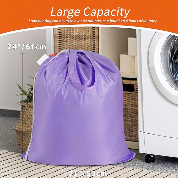 Polecasa Small Heavy Duty Laundry Bag with 130gsm Tear Resistant Fabric and Handles, Easy to Carry Durable Dirty Clothes Drawstring Bag, Perfect for College Dorm, Travel 21”x24”,Purple