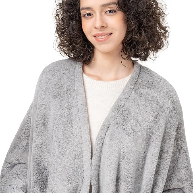 Berkshire Blanket Primalush™ Wearable Blanket, Cozy Loungewear Pocketed Plush Cape Wrap for Adults & Teens(Pebble Gray, One Size 58"X64")