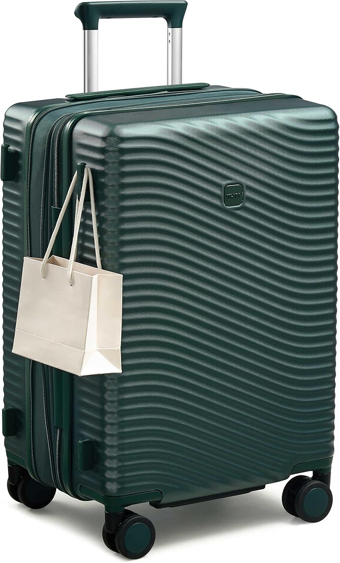 MILADA 24 Inch Expandable Checked Luggage - Hardshell Suitcase with Wheels, TSA Lock, Durable PC Shell, Checked Baggage, Lightweight & Scratch-Resistant, Blackish Green