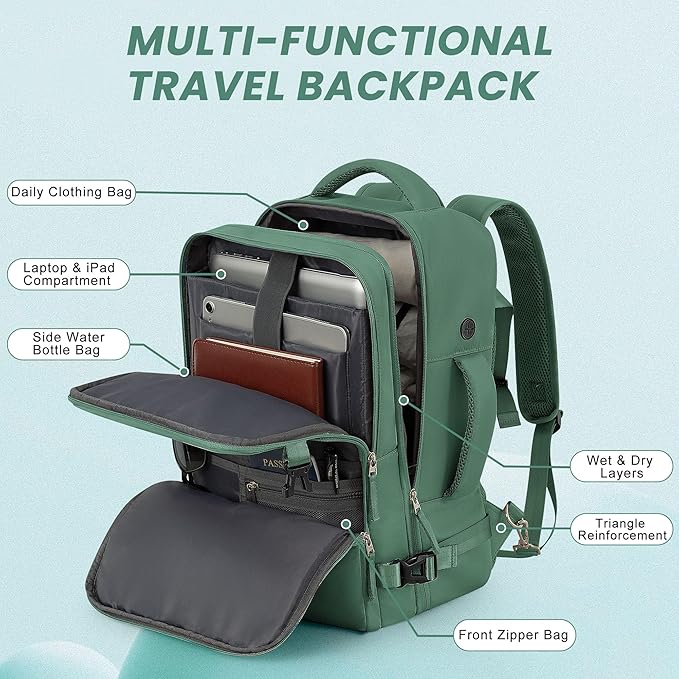 Travel laptop Backpack for Women, Personal Item Size Flight Approved, 16 Inch Laptop Bag with Multi-Pockets, Hiking Backpack, Waterproof Carry On Backpack Casual Daypack Backpack