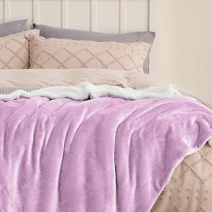 Bedsure GentleSoft Sherpa Fleece Throw Blanket for Couch, Non-Heated, Thick and Warm Throw for Girls and Women, Soft Fuzzy Plush Kids Blanket for Winter, Lilac, 50x60 Inches