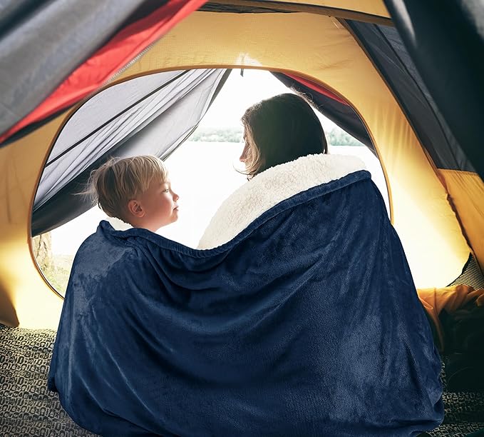 Utopia Bedding Sherpa Blanket California King Size (Navy, 102x96 Inches) - Soft Lightweight Plush Fleece Reversible Blanket for Bed, Sofa, Couch, Camping and Travel