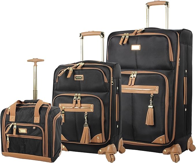 Steve Madden Designer Luggage Collection - 3 Piece Softside Expandable Lightweight Spinner Suitcase Set - Travel Set Includes an Under Seat Bag, 20-Inch Carry on and 28-Inch Checked Suitcase, Harlo