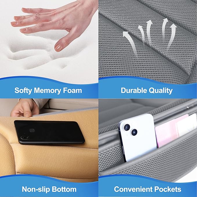 Car Seat Cushion, Driver Cushion with Comfort Memory Foam & Non-Slip Rubber Bottom, Car Seat Pad Works with 95% of Vehicles and Office Chair or Home - 4D Dark Grey