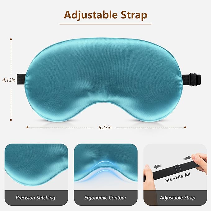 Sleep Mask Silk Eye Mask for Men Sleeping Mask, Adjustable Elastic Strap for Night Shading Sleep Mask, Soft and Comfortable for Both Men and Women (Peacock Blue)