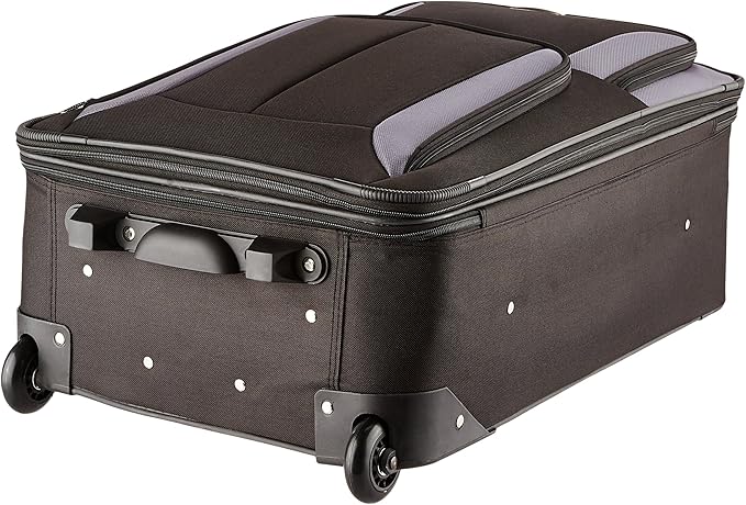 Rockland Journey Softside Upright Luggage Set,Expandable, Black/Gray, 4-Piece (14/19/24/28)