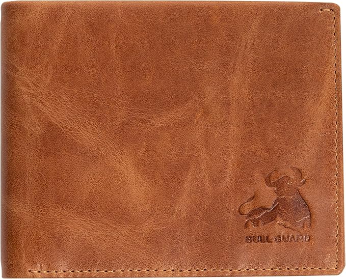Mens Leather Wallet Bifold with ID Window and RFID Blocking Secure and Durable Extra Capacity Billfold with 11 Credit Cards In Wild Buck Tan