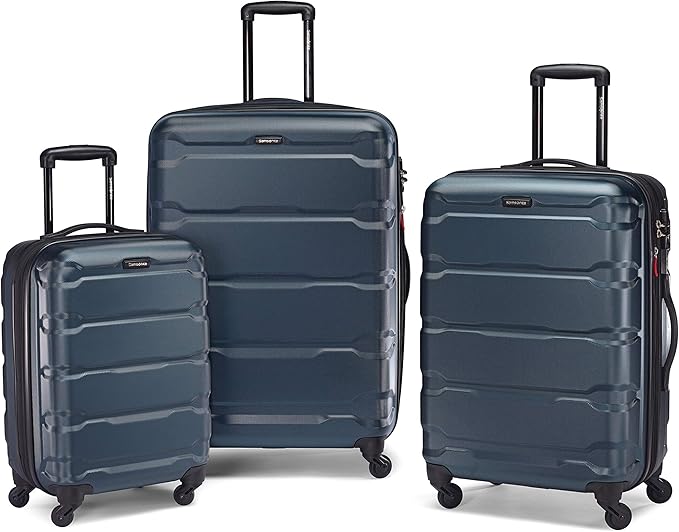 Samsonite Omni PC Hardside Expandable Luggage with Spinner Wheels, Teal, Checked-Large 28-Inch