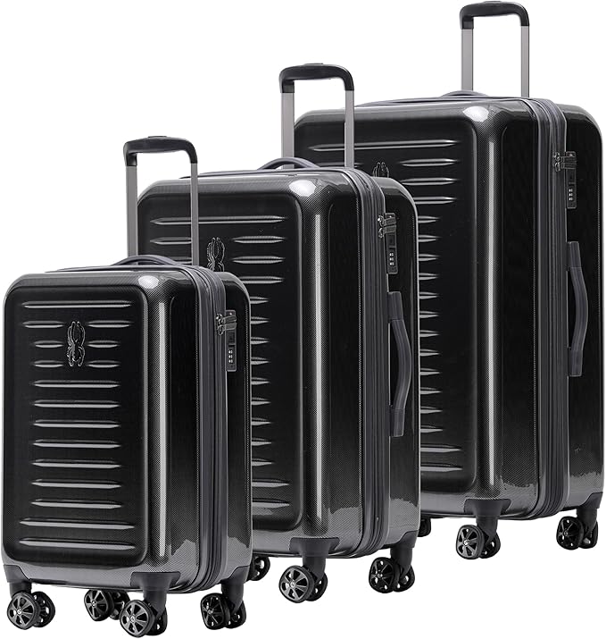 Spyder Rails Expandable Hardside Upright Suitcase with 360° Spinner Wheels, TSA Approved Lock (Black, 3-Piece Set)