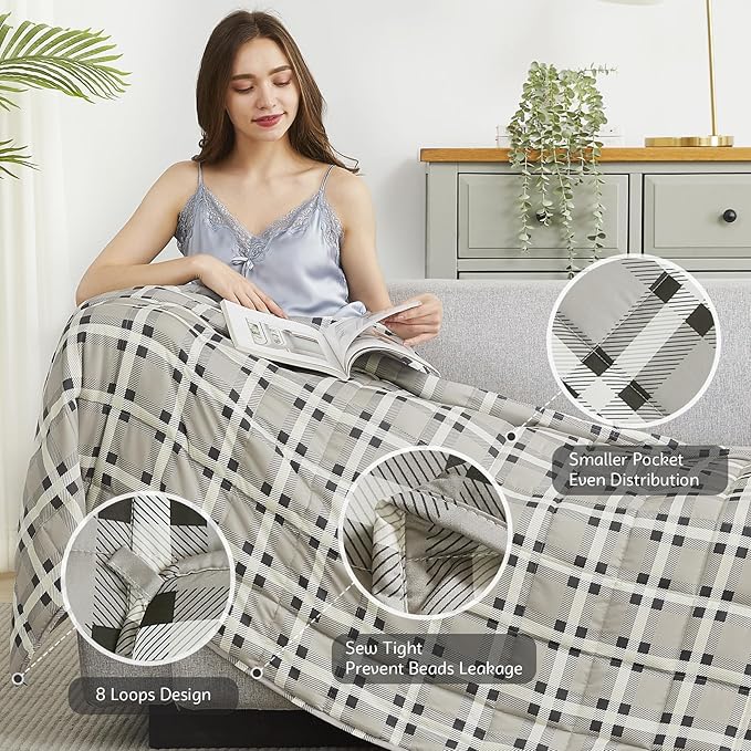 L'AGRATY Weighted Blanket - 60"x80" 17lbs Cooling Breathable Heavy Blanket Microfiber Material with Glass Beads for Adult All-Season Summer Fall Winter Soft Thick Comfort