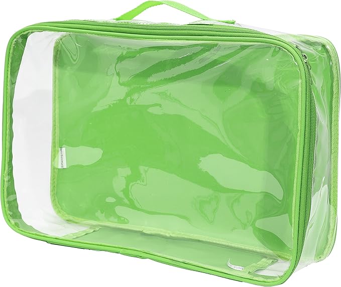 Large Clear Travel Packing Cube/See-Through PVC Organizer for Suitcase/Multipurpose Pouch w/Handle/Dress Shirts, Pants, Cashmere, Sweaters & Seasonal Linen Storage Protection (Green)