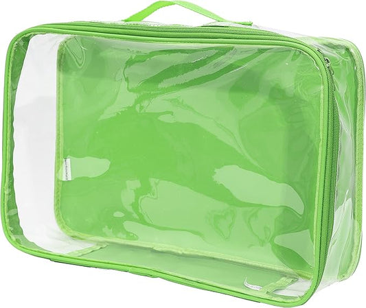 Large Clear Travel Packing Cube/See-Through PVC Organizer for Suitcase/Multipurpose Pouch w/Handle/Dress Shirts, Pants, Cashmere, Sweaters & Seasonal Linen Storage Protection (Green)