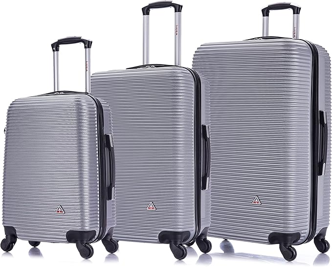 InUSA ROYAL Hardside Luggage Set with Spinner Wheel | Spacious Travel Suitcases with Ergonomic GEL Handle and Studs | (20/24/28) 3 Piece Luggage Set | Silver