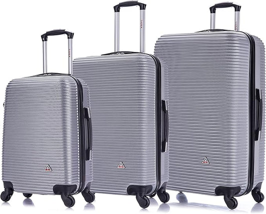 InUSA ROYAL Hardside Luggage Set with Spinner Wheel | Spacious Travel Suitcases with Ergonomic GEL Handle and Studs | (20/24/28) 3 Piece Luggage Set | Silver