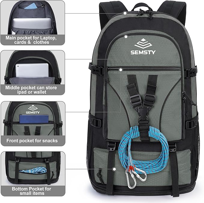 40L/50L Expandable Hiking Backpack for Men and Women, Travel Camping Backpack Flight Approved