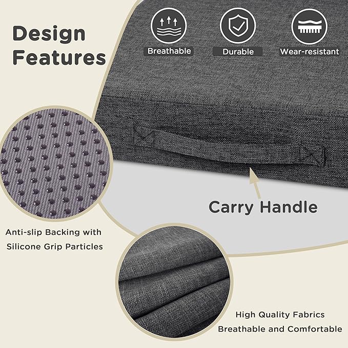AddGrace Recliner Cushions for Elderly Thick Seat Cushion 20"x20"x4" Chair Pads with Non Slip Backing and Washable Cover for Couch Armchair Chairs Dark Grey