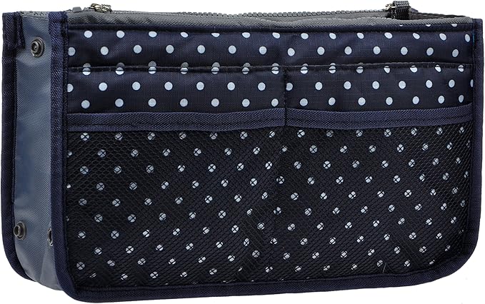 Vercord Purse Organizer Insert for Handbags Bag Organizers Inside Tote Pocketbook Women Nurse Nylon 13 Pockets Navy Blue Dot Small