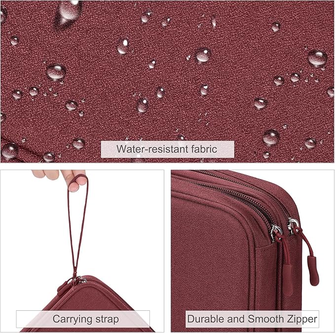 FYY Electronic Organizer, Extra Large Travel Cable Organizer Bag Pouch Portable Waterproof Double Layers All-in-One Storage Bag for iPad, Cable, Power Bank, Laptop Charger for Office/Home, Wine Red