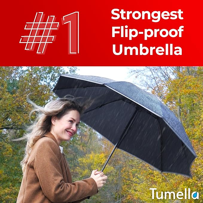 TUMELLA Inverted Windproof Umbrella, Large, Strong, Light, Portable, Automatic Reverse Folding Rain Umbrella, Durable Premium Grip, Fits Car & Backpack