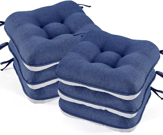 BETU Chair Cushions for Dining Chairs Set of 6,3.5" Thick Kitchen Table Chair Pads with Ties,Non Slip Backing and Covers, Seat Cushion for Dining Room,Bar,Patio Chairs,16"X16"X3.5",Navy Blue