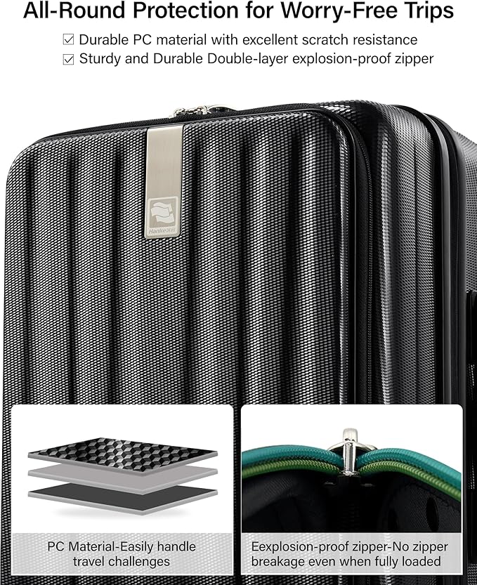 Hanke 16 Inch Expandable Under Seat Luggage with Wheels Top Opening Small Suitcase with Wheels Carry On Luggage Airline Approved Lightweight Hard Shell Suitcases for Weekender Overnight-Jet Black