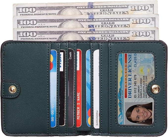 Toughergun Women’s Small Slim Leather Wallet with RFID Protection, Compact Bifold Mini Purse with Clear ID Window