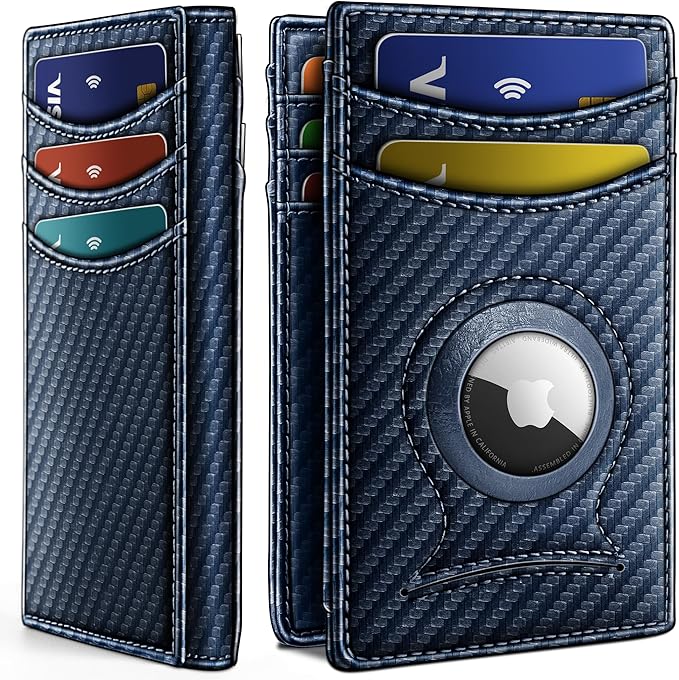 BULLIANT Men Airtag Wallet,Slim Wallet Money Clip Card Holder Magnetic Closure 12 Cards in Front Pocket RFID Blocking