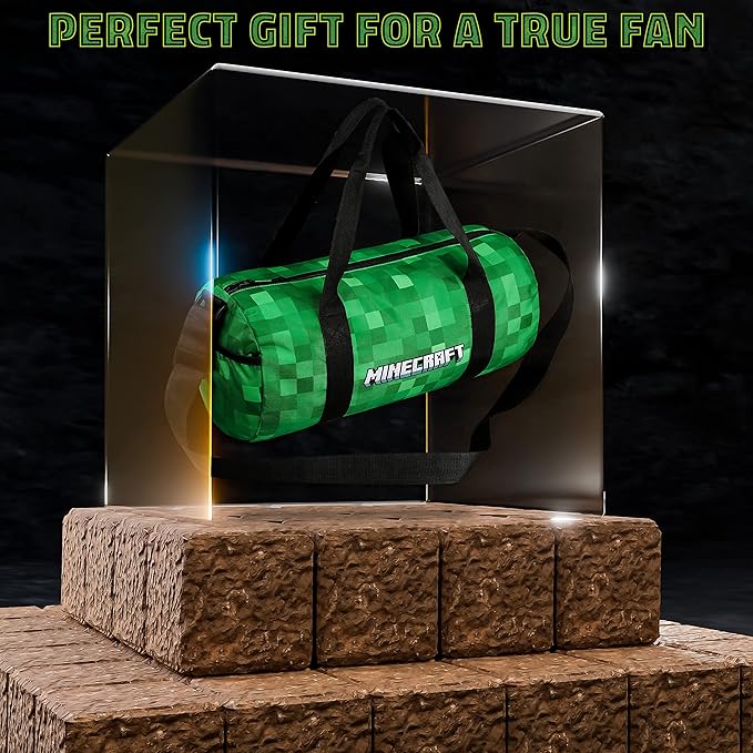 Minecraft Gym Bag for Kids Teens Duffle Bag Travel Overnight Sports Creeper Weekender Bag Carry On Holdall (Green, 16.14x7.08x7.48inches)