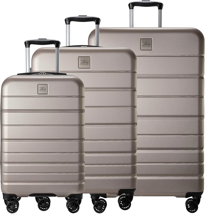 Skyway Epic 2.0 Hardside Lightweight and Durable ABS Shell Luggage, Spacious with 8-Wheel Spinners, Comfort Grip with Telescoping Handle, Men and Women, Bone, 3-Piece Set (20,24, 28)