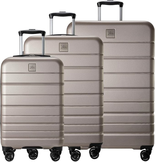 Skyway Epic 2.0 Hardside Lightweight and Durable ABS Shell Luggage, Spacious with 8-Wheel Spinners, Comfort Grip with Telescoping Handle, Men and Women, Bone, 3-Piece Set (20,24, 28)