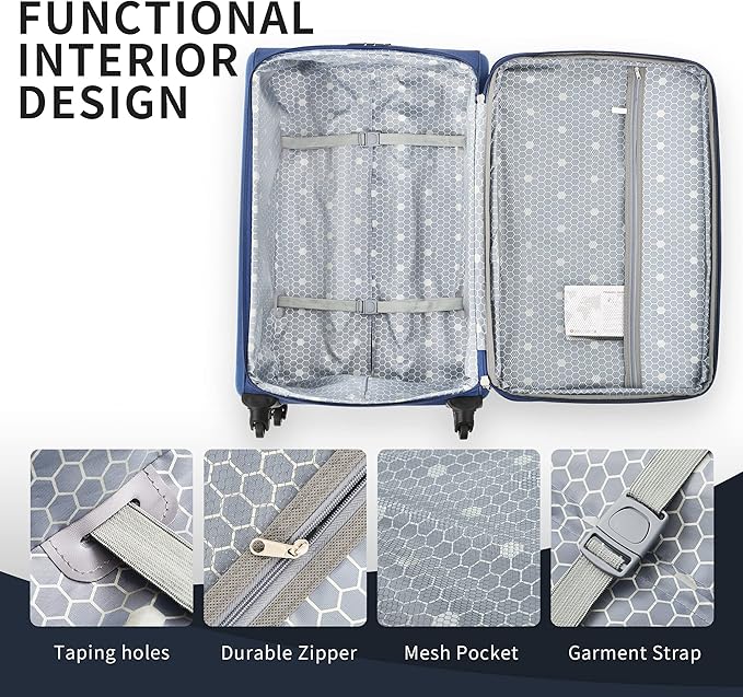 Merax Softside Luggage Set, Travel Suitcase Expandable Lightweight, 3 Piece Luggage Sets with Spinner Wheels 22" 26" 30" Suitcase with TSA Lock (Navy Blue)