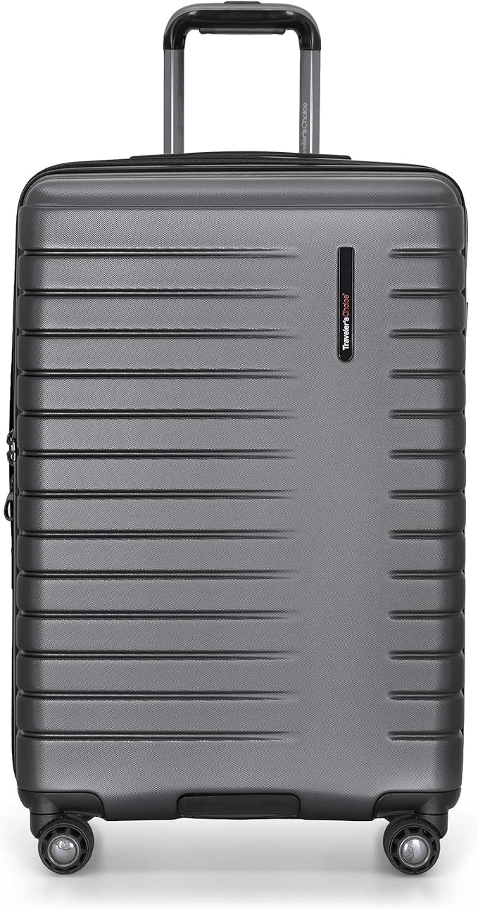 Traveler's Choice Archer Polycarbonate Expandable Luggage with Spinner Wheels, Grey, Checked 26-Inch