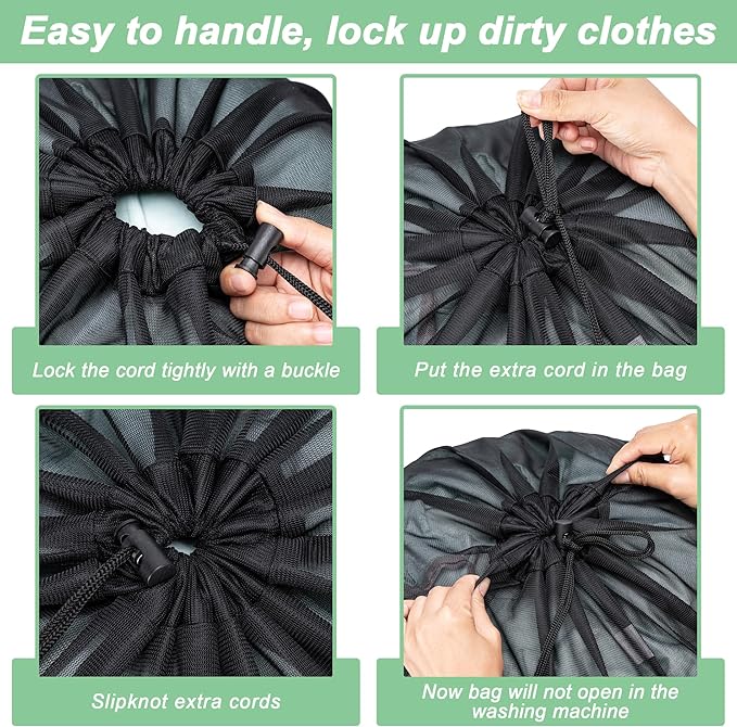 2 Pack Mesh Laundry Bags,Machine Washable Dirty Clothes Organizer with Drawstring and ID Tag, Large Laundry Hamper Liner Enough to Laundry Essentials for Travel, Sports（28" x 40",Black)