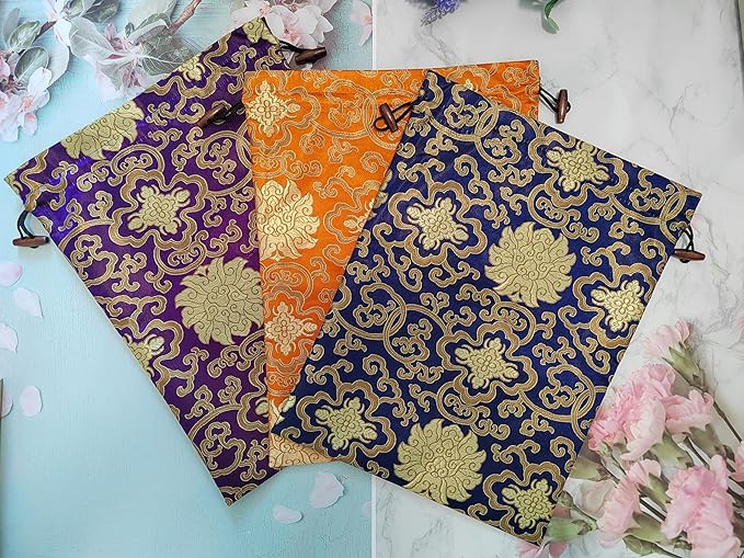 Ouyatoyu 3pcs Embroidered Silk Flower Design Jacquard Travel Bag, Laundry Bags Shoe Bags, Lingerie Bags Underwear Bags for Travel Storage for Men Women Washable Cloth Shoe Bags