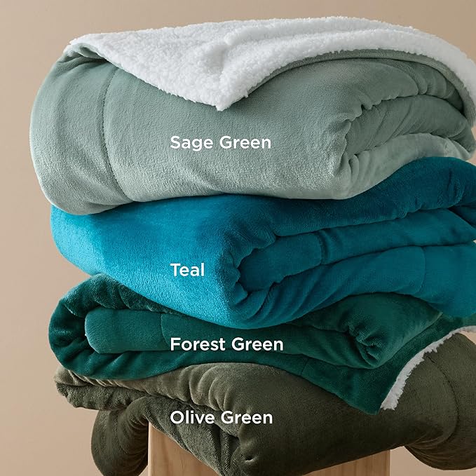 Bedsure GentleSoft Sherpa Fleece Blankets King Size for Bed, Non-Heated, Thick and Warm Throw for Women and Men, Soft Fuzzy Plush King Blanket for Spring, Sage Green, 108x90 Inches