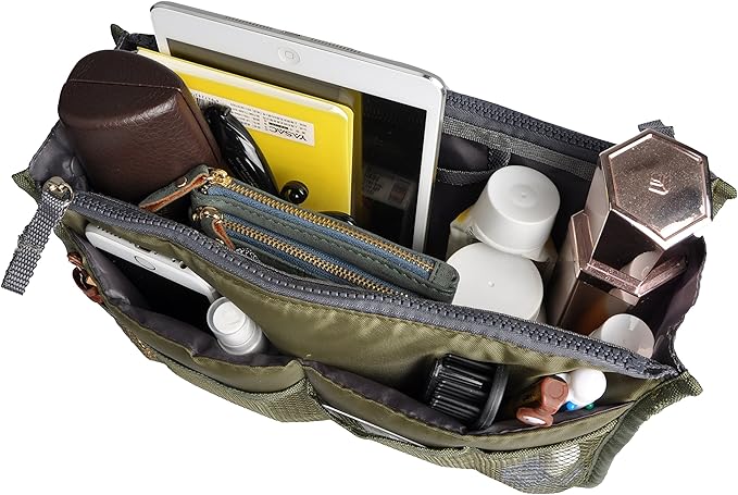 Vercord Purse Organizer Insert for Handbags Bag Organizers Inside Tote Pocketbook Women Nurse Nylon 13 Pockets Army Green Large