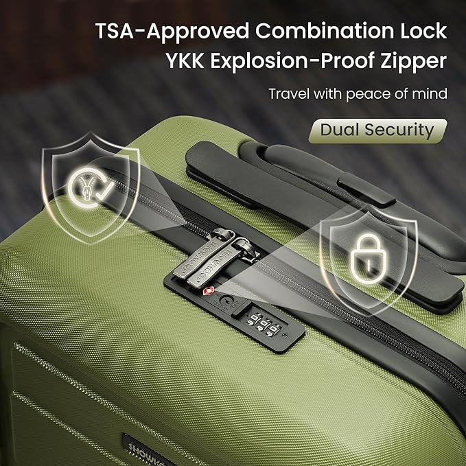 SHOWKOO Luggage Sets Expandable 100% PC Durable Suitcase Double Wheels TSA Lock Olive Green 3pcs