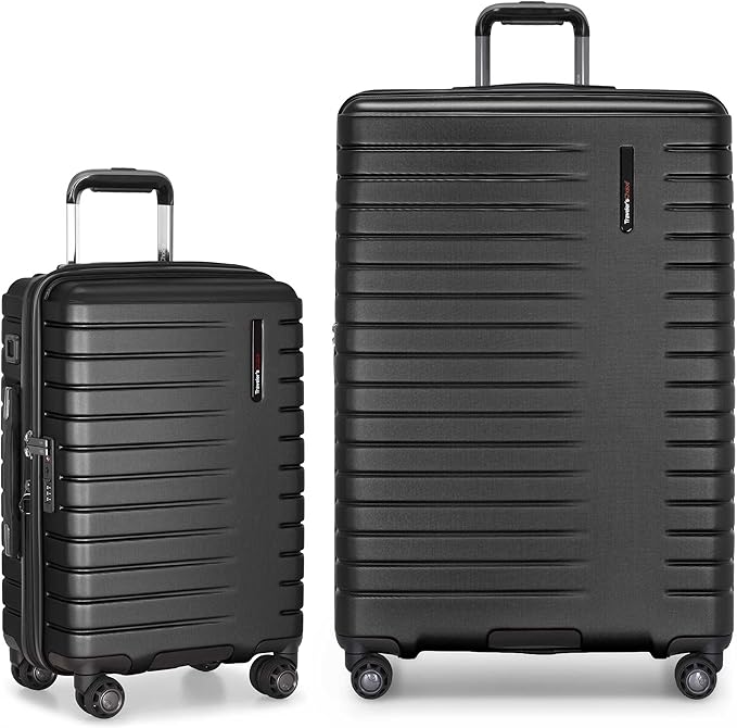 Traveler's Choice Archer Polycarbonate Hardside Spinner Luggage Set, Tie Down Straps, Black, 2-Piece