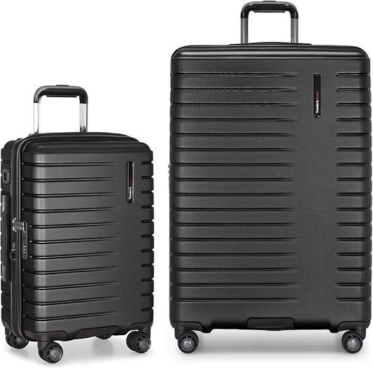 Traveler's Choice Archer Polycarbonate Hardside Spinner Luggage Set, Tie Down Straps, Black, 2-Piece