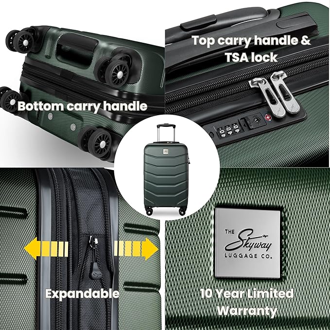 Skyway Luggage Silverton Hardside Collection – Lightweight Durable Suitcases with Wheels, Expandable Luggage for Travel Essentials with TSA Lock, 20-inch Carry-On, 22x14x9, Thyme