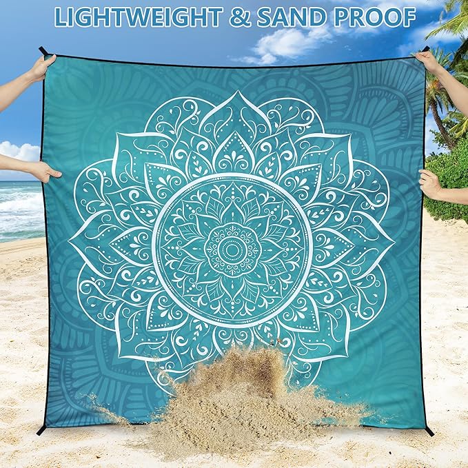 Beach Blanket Waterproof Sandproof Beach Mat for 1-8 Adults Quick Drying Durable Outdoor Picnic Mat for Beach Festival Travel Camping Hiking (Large Mandarin, 79"×83"(4 Person))