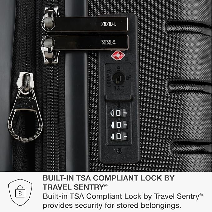 Traveler's Choice Archer Polycarbonate Hardside Spinner Luggage Set, Tie Down Straps, Black, Checked 25-Inch