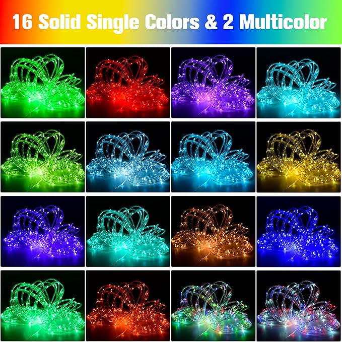 Nazuwke 66Ft LED Rope Lights Outdoor, String Lights Plug in with Remotes | 200 LEDs 18 Colors Changing Waterproof Multicolor Fairy Light, RGB Christmas Rope Lighting for Bedroom Garden Halloween Decor