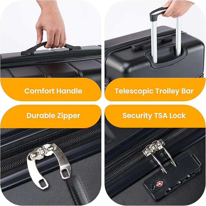 HealSmart Hardside Carry-On Luggage, Expandable Portable Hardshell Luggage with Spinner Wheels, Lightweight Suitcase TSA Lock, 20 Inch, Black
