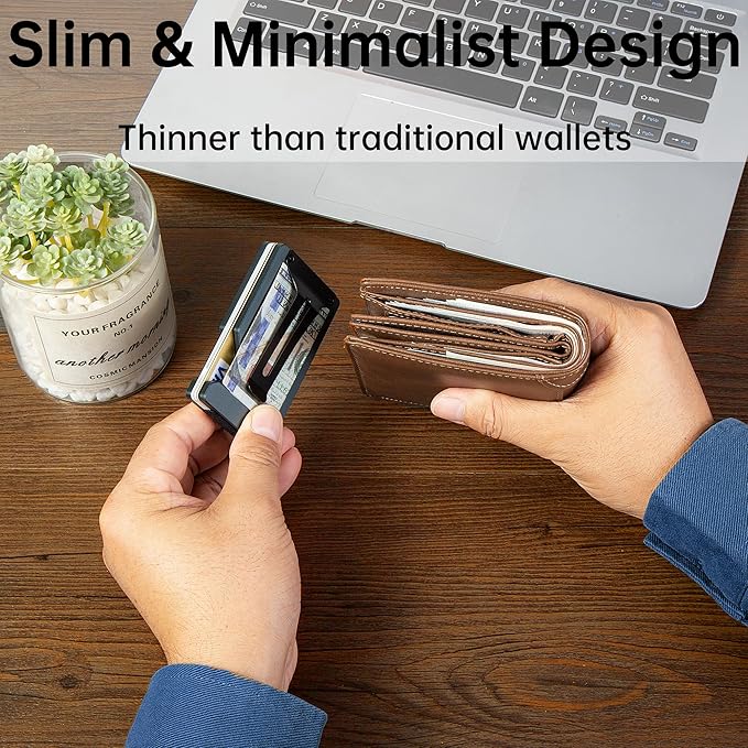 Carbon Fiber Minimalist Wallet for Men Credit Card Holder Money Clip & Cash Strap Slim RFID Mens Wallets(Matte Grey)