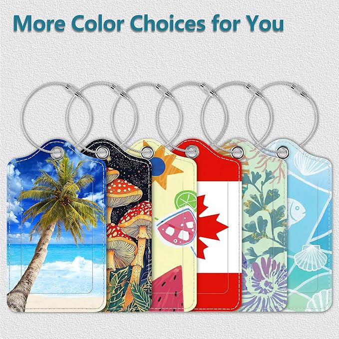Luggage Tags for Suitcases, 4 Pack Cute PU Leather Suitcase Tag Identifiers TSA Approved with Stainless Steel Loop and Address Card for Baggage Tag for Cruise Airport Travel Essentials by Chelmon