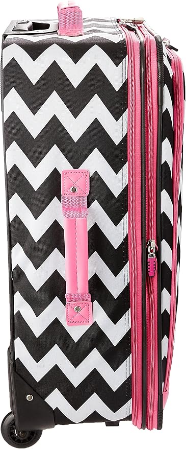 Rockland Escape 4-Piece Softside Upright Luggage Set,Telescoping Handles, Pink Chevron, (14/19/24/28)
